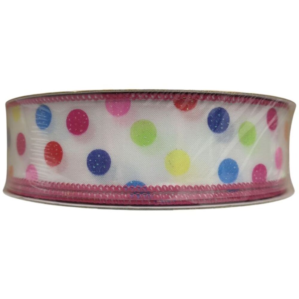 Member's Mark Wired Edge Premium Spring Ribbon, 1.5"W x 50yds - Multi Dots